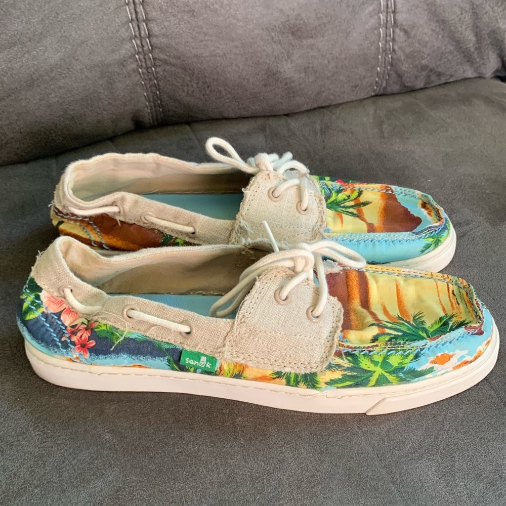 Sanuk Tropic Sailaway Blue Hawaiian Boat Shoes